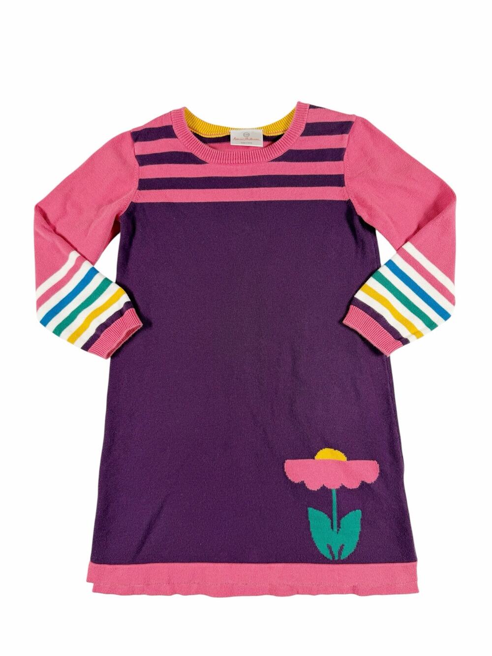 Hanna Andersson Girls Knit Sweater Dress Flower Purple Pink Size 110 5